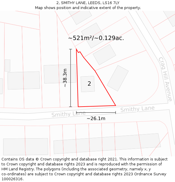 2, SMITHY LANE, LEEDS, LS16 7LY: Plot and title map