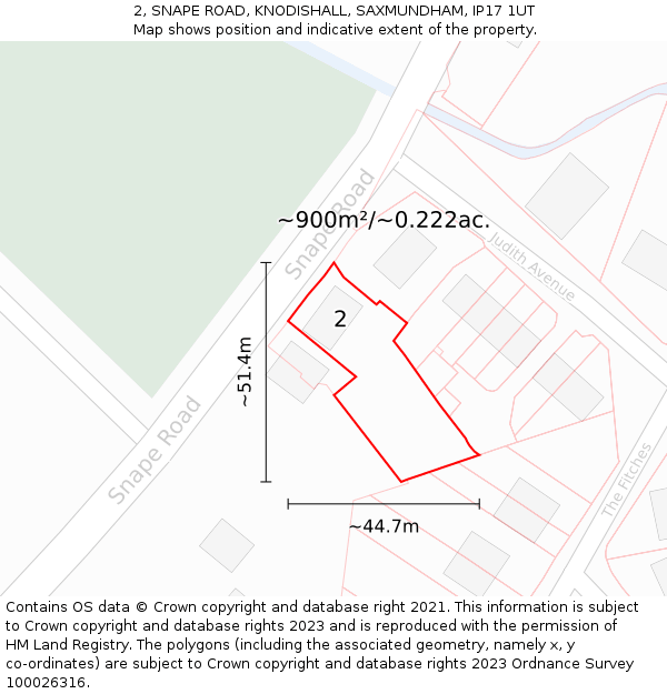 2, SNAPE ROAD, KNODISHALL, SAXMUNDHAM, IP17 1UT: Plot and title map