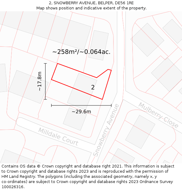 2, SNOWBERRY AVENUE, BELPER, DE56 1RE: Plot and title map