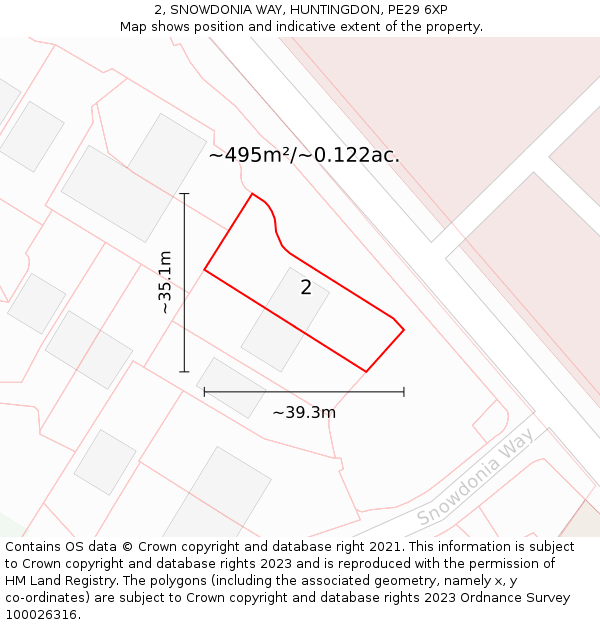 2, SNOWDONIA WAY, HUNTINGDON, PE29 6XP: Plot and title map