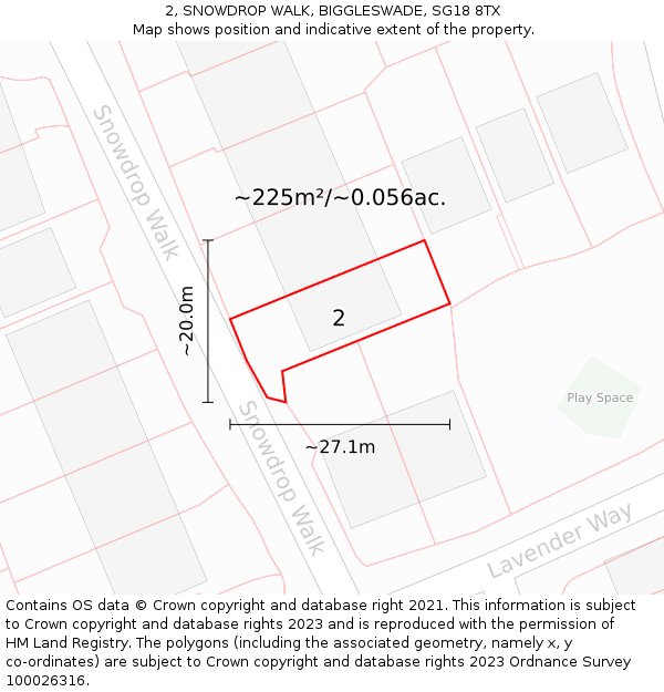 2, SNOWDROP WALK, BIGGLESWADE, SG18 8TX: Plot and title map