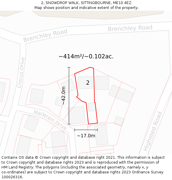 2, SNOWDROP WALK, SITTINGBOURNE, ME10 4EZ: Plot and title map