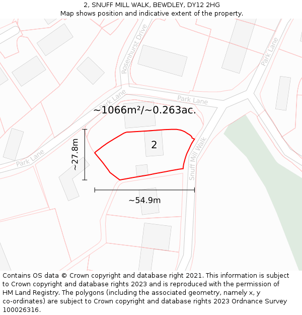 2, SNUFF MILL WALK, BEWDLEY, DY12 2HG: Plot and title map