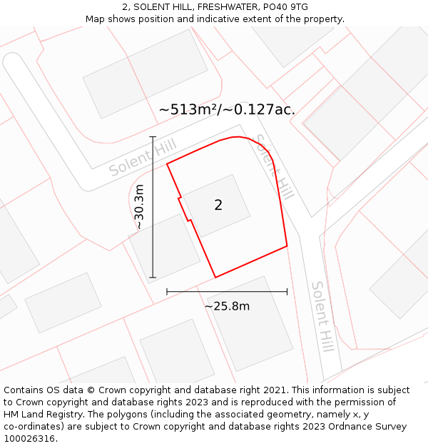 2, SOLENT HILL, FRESHWATER, PO40 9TG: Plot and title map