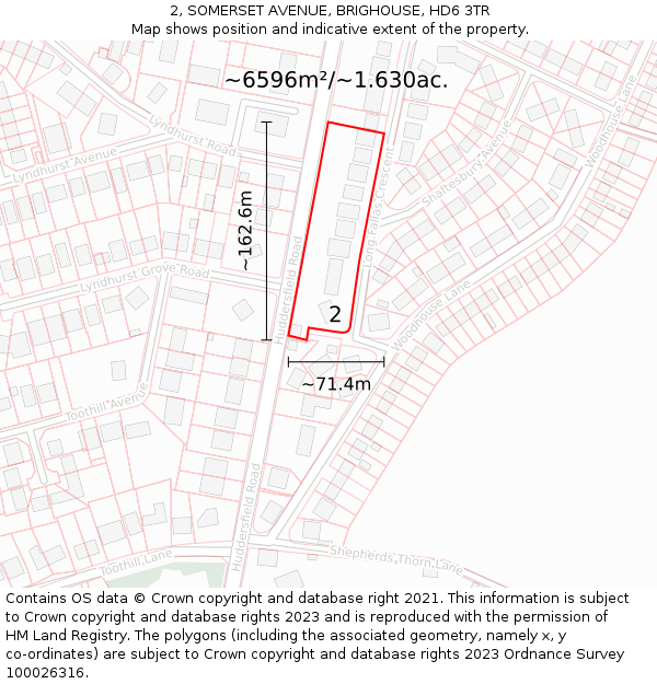 2, SOMERSET AVENUE, BRIGHOUSE, HD6 3TR: Plot and title map