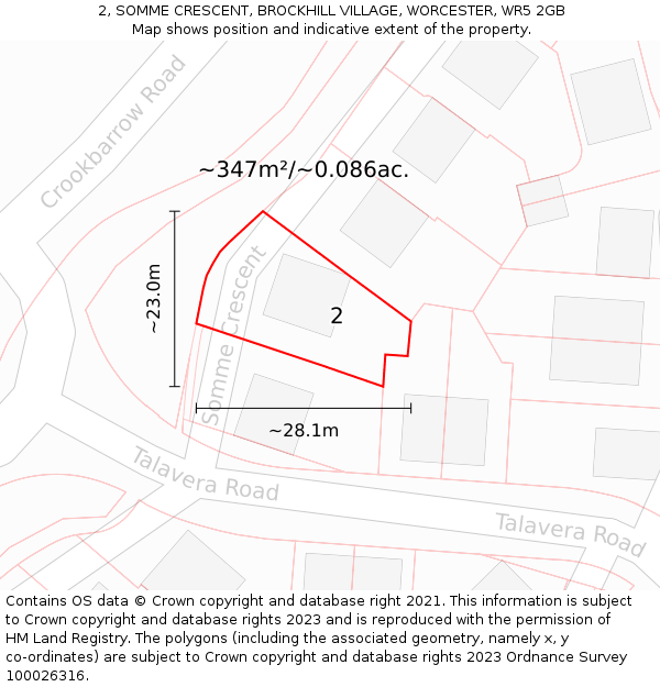 2, SOMME CRESCENT, BROCKHILL VILLAGE, WORCESTER, WR5 2GB: Plot and title map