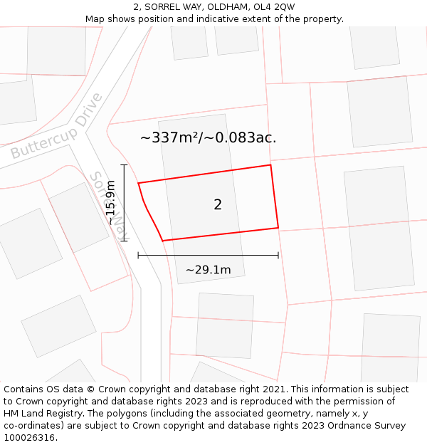 2, SORREL WAY, OLDHAM, OL4 2QW: Plot and title map