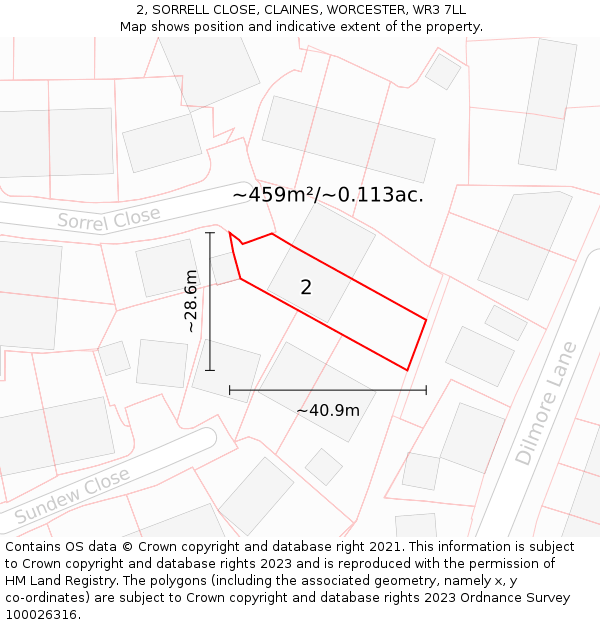 2, SORRELL CLOSE, CLAINES, WORCESTER, WR3 7LL: Plot and title map