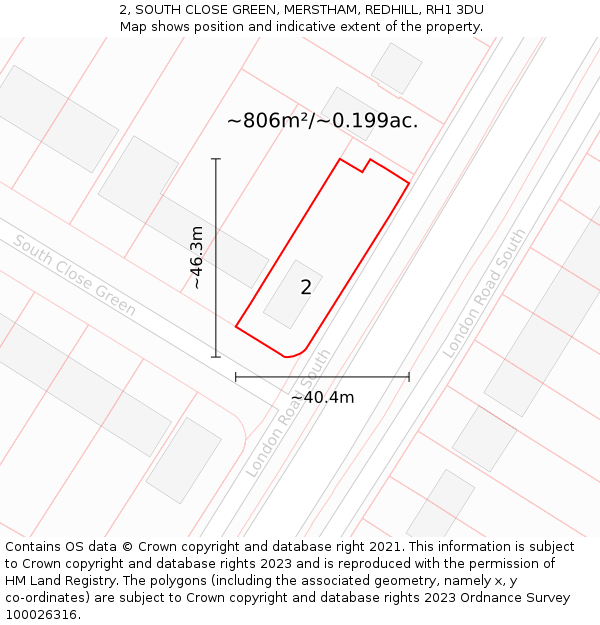 2, SOUTH CLOSE GREEN, MERSTHAM, REDHILL, RH1 3DU: Plot and title map