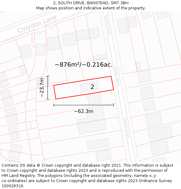 2, SOUTH DRIVE, BANSTEAD, SM7 3BH: Plot and title map