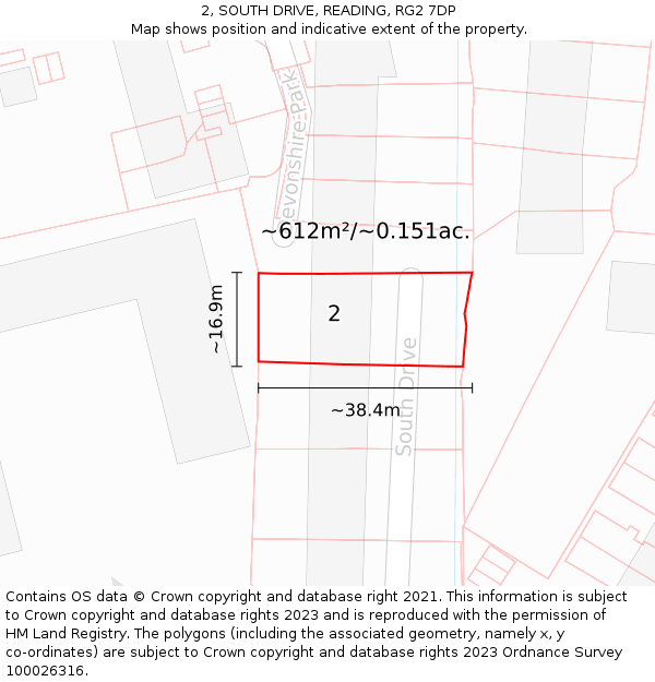 2, SOUTH DRIVE, READING, RG2 7DP: Plot and title map