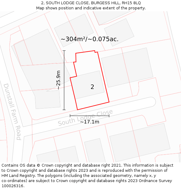 2, SOUTH LODGE CLOSE, BURGESS HILL, RH15 8LQ: Plot and title map