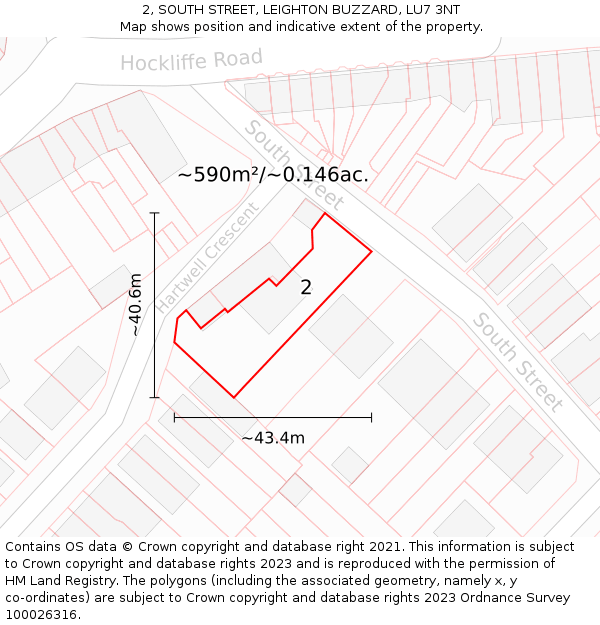 2, SOUTH STREET, LEIGHTON BUZZARD, LU7 3NT: Plot and title map