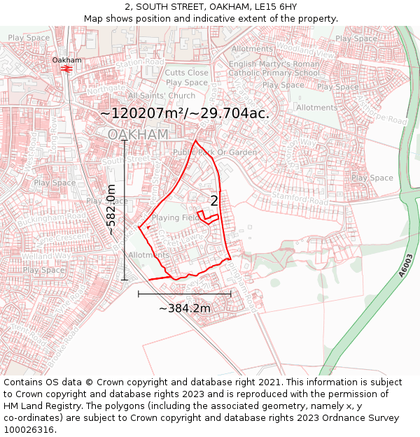 2, SOUTH STREET, OAKHAM, LE15 6HY: Plot and title map