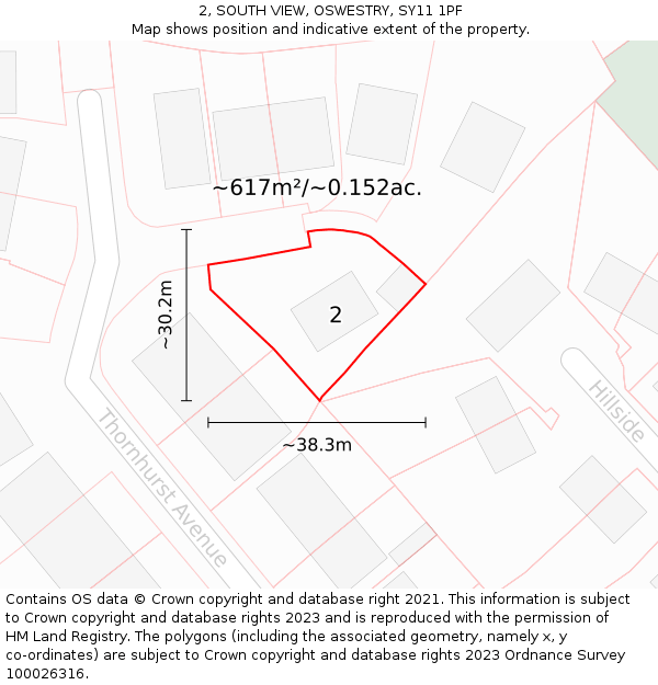 2, SOUTH VIEW, OSWESTRY, SY11 1PF: Plot and title map