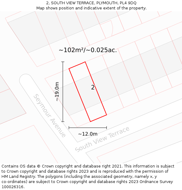 2, SOUTH VIEW TERRACE, PLYMOUTH, PL4 9DQ: Plot and title map