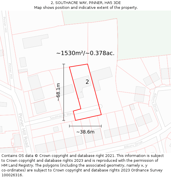 2, SOUTHACRE WAY, PINNER, HA5 3DE: Plot and title map