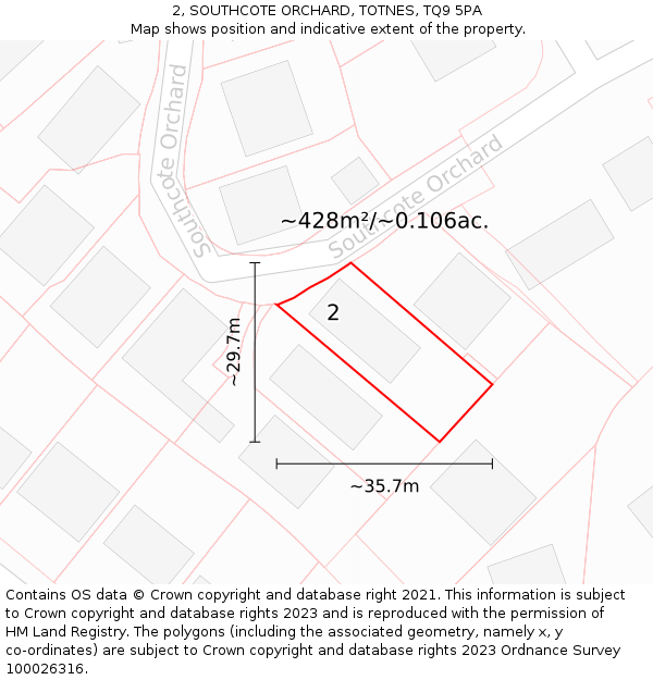 2, SOUTHCOTE ORCHARD, TOTNES, TQ9 5PA: Plot and title map