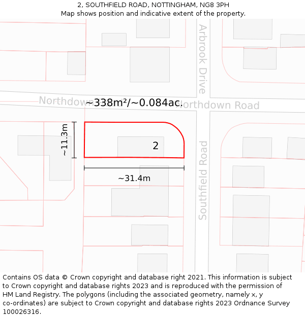 2, SOUTHFIELD ROAD, NOTTINGHAM, NG8 3PH: Plot and title map