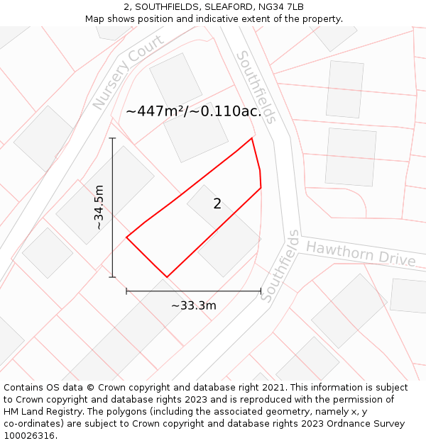 2, SOUTHFIELDS, SLEAFORD, NG34 7LB: Plot and title map