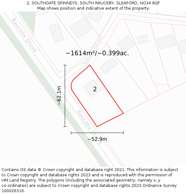 2, SOUTHGATE SPINNEYS, SOUTH RAUCEBY, SLEAFORD, NG34 8QF: Plot and title map