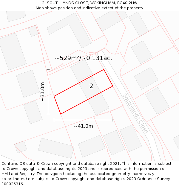 2, SOUTHLANDS CLOSE, WOKINGHAM, RG40 2HW: Plot and title map