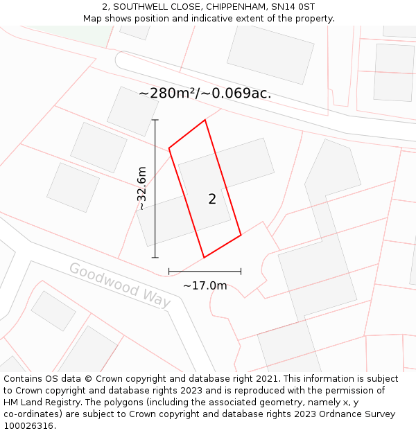 2, SOUTHWELL CLOSE, CHIPPENHAM, SN14 0ST: Plot and title map