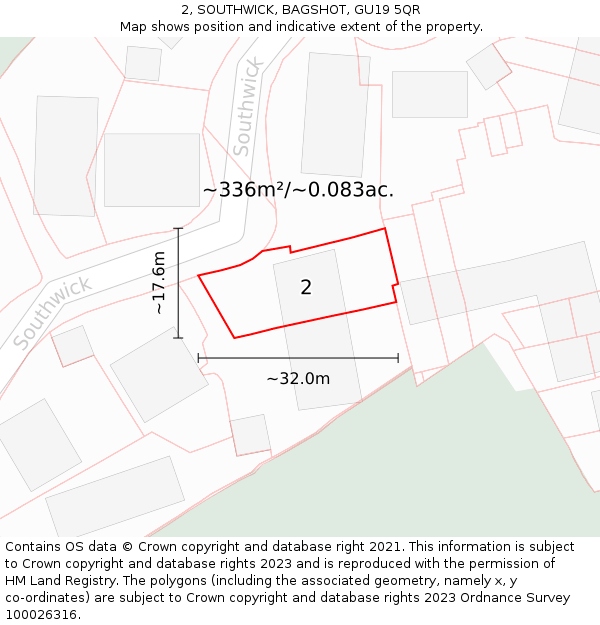 2, SOUTHWICK, BAGSHOT, GU19 5QR: Plot and title map