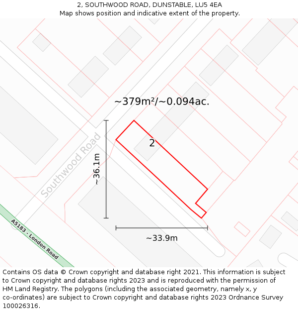 2, SOUTHWOOD ROAD, DUNSTABLE, LU5 4EA: Plot and title map