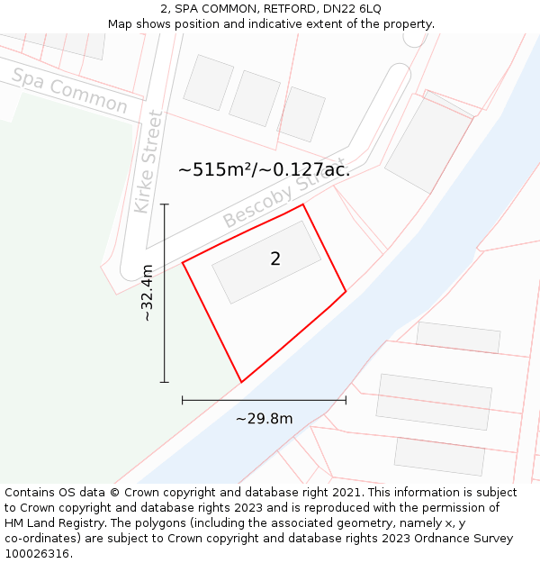 2, SPA COMMON, RETFORD, DN22 6LQ: Plot and title map