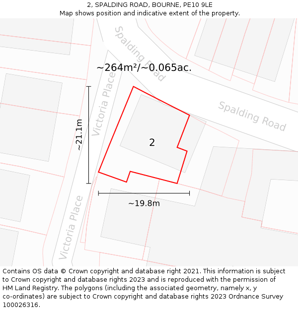 2, SPALDING ROAD, BOURNE, PE10 9LE: Plot and title map