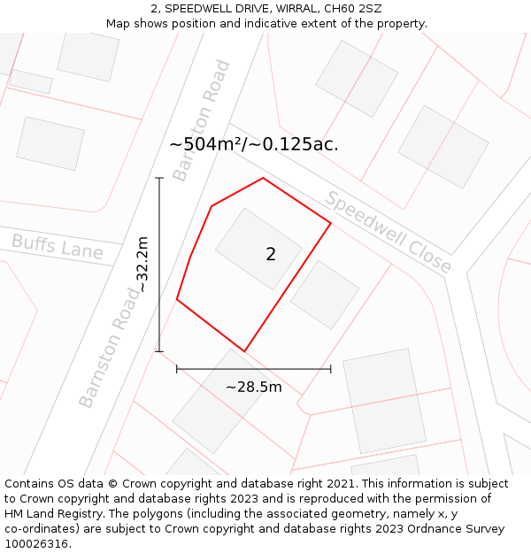 2, SPEEDWELL DRIVE, WIRRAL, CH60 2SZ: Plot and title map