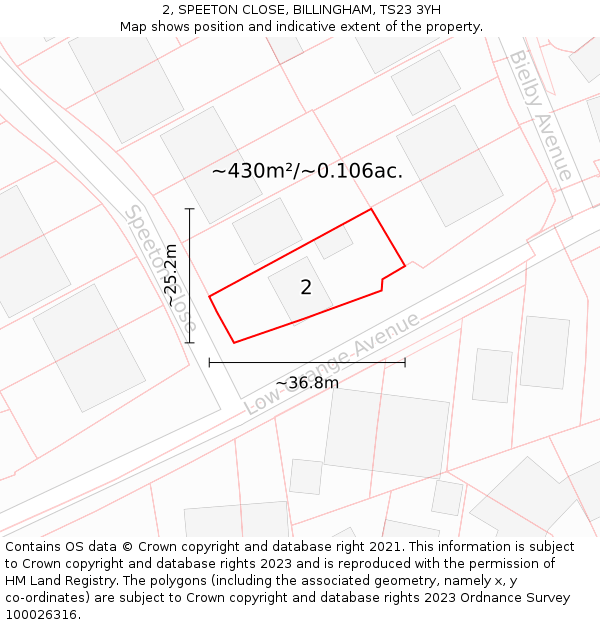 2, SPEETON CLOSE, BILLINGHAM, TS23 3YH: Plot and title map