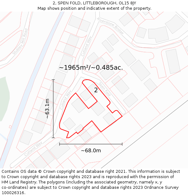 2, SPEN FOLD, LITTLEBOROUGH, OL15 8JY: Plot and title map