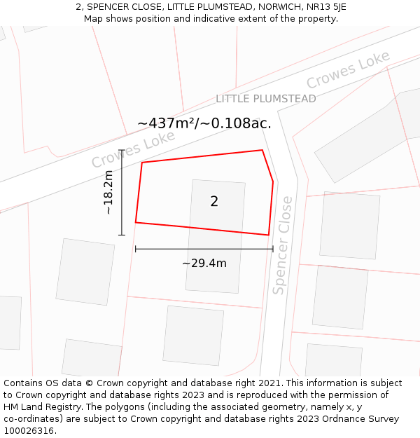 2, SPENCER CLOSE, LITTLE PLUMSTEAD, NORWICH, NR13 5JE: Plot and title map