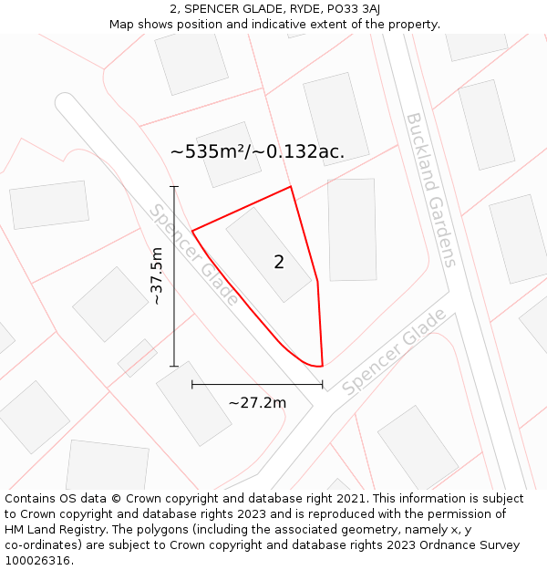 2, SPENCER GLADE, RYDE, PO33 3AJ: Plot and title map