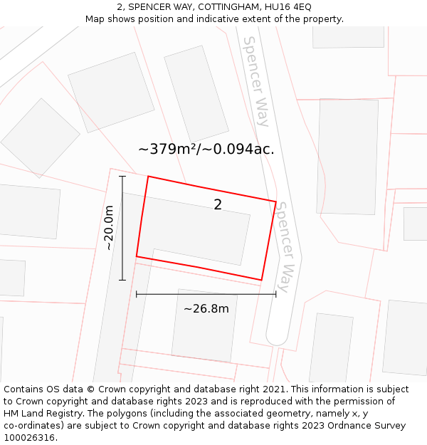 2, SPENCER WAY, COTTINGHAM, HU16 4EQ: Plot and title map