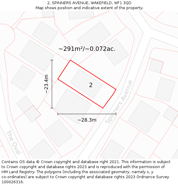 2, SPINNERS AVENUE, WAKEFIELD, WF1 3QD: Plot and title map