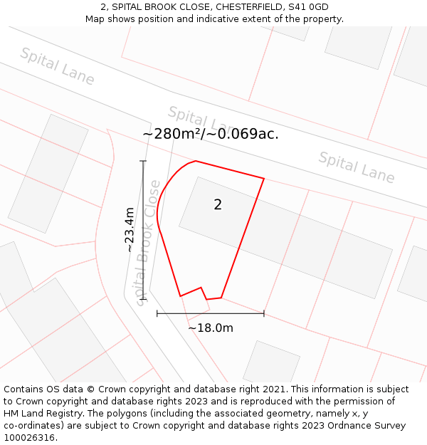 2, SPITAL BROOK CLOSE, CHESTERFIELD, S41 0GD: Plot and title map