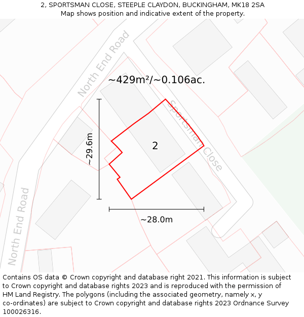 2, SPORTSMAN CLOSE, STEEPLE CLAYDON, BUCKINGHAM, MK18 2SA: Plot and title map