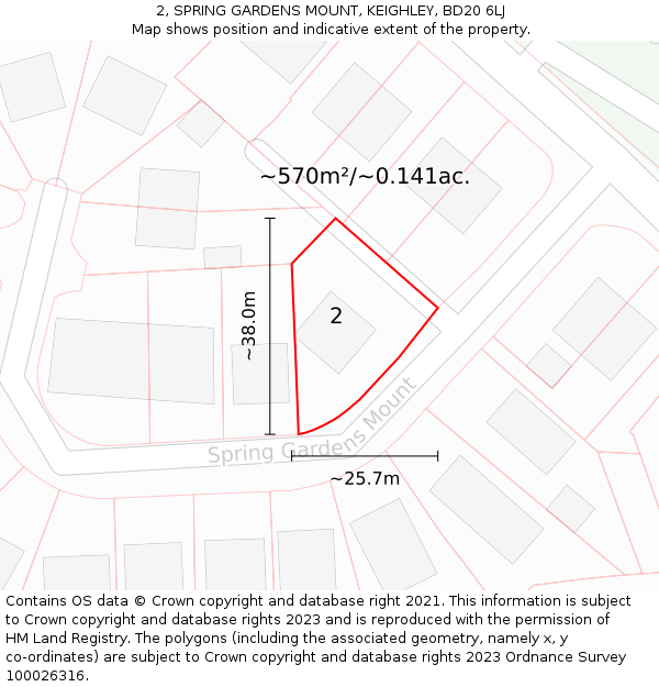 2, SPRING GARDENS MOUNT, KEIGHLEY, BD20 6LJ: Plot and title map