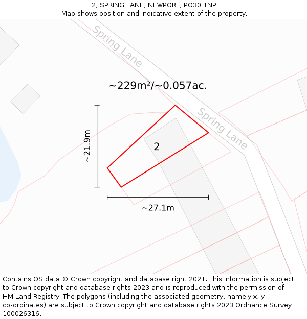2, SPRING LANE, NEWPORT, PO30 1NP: Plot and title map