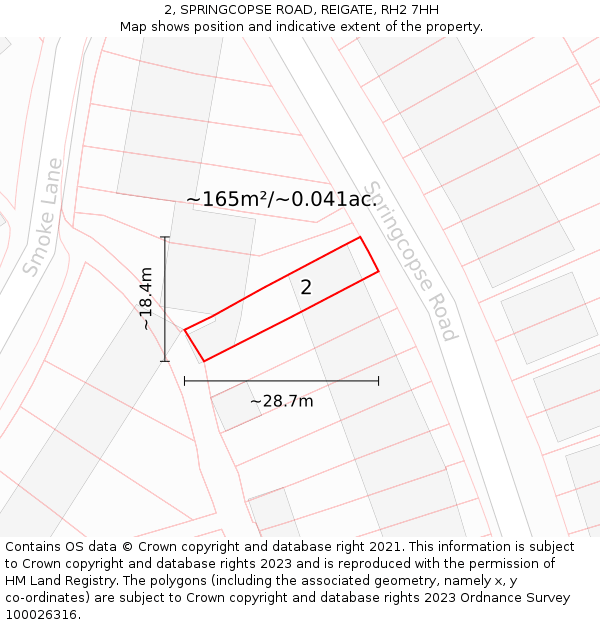 2, SPRINGCOPSE ROAD, REIGATE, RH2 7HH: Plot and title map