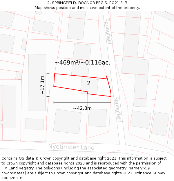 2, SPRINGFIELD, BOGNOR REGIS, PO21 3LB: Plot and title map