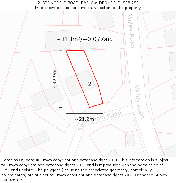 2, SPRINGFIELD ROAD, BARLOW, DRONFIELD, S18 7SR: Plot and title map