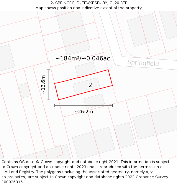 2, SPRINGFIELD, TEWKESBURY, GL20 8EP: Plot and title map