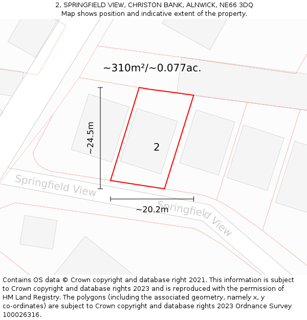 2, SPRINGFIELD VIEW, CHRISTON BANK, ALNWICK, NE66 3DQ: Plot and title map