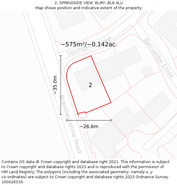 2, SPRINGSIDE VIEW, BURY, BL8 4LU: Plot and title map