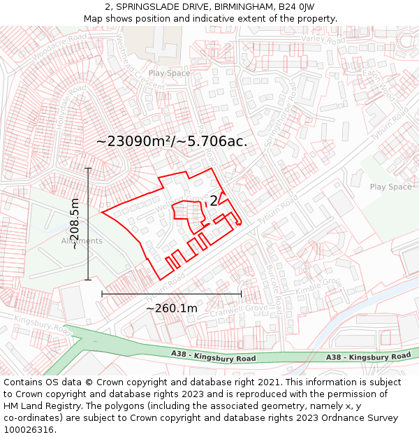 2, SPRINGSLADE DRIVE, BIRMINGHAM, B24 0JW: Plot and title map