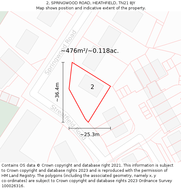 2, SPRINGWOOD ROAD, HEATHFIELD, TN21 8JY: Plot and title map